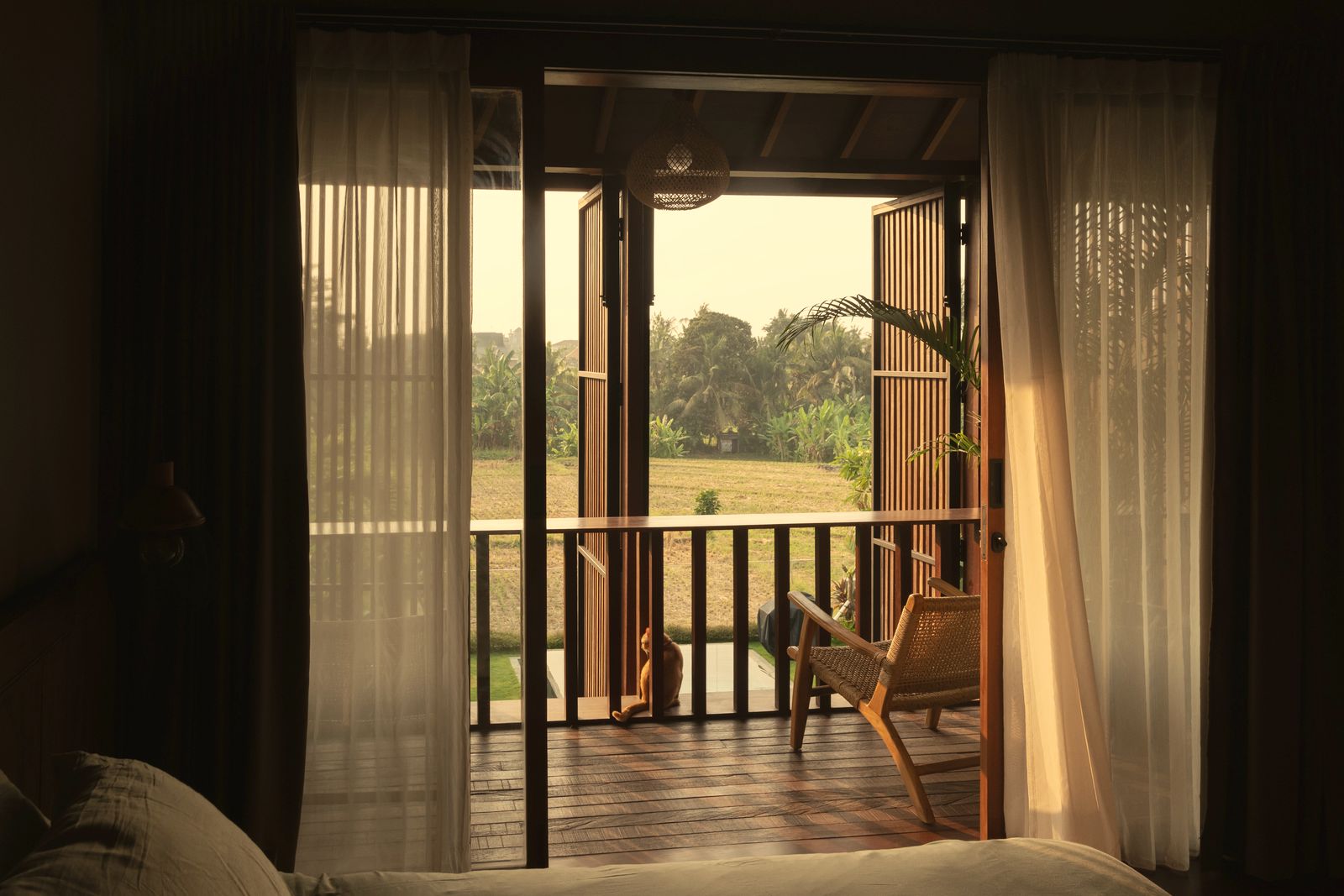 Bedroom balcony opening onto the rice fields